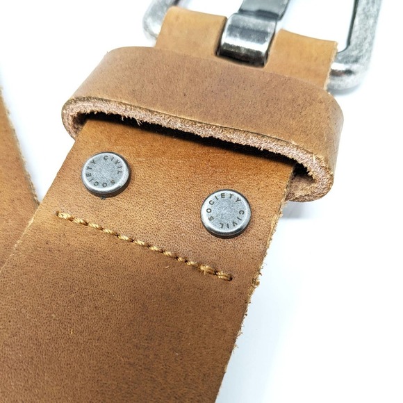 Civil Society Belt Mens 32 Brown Leather Western Large Silver Buckle - Picture 2 of 9